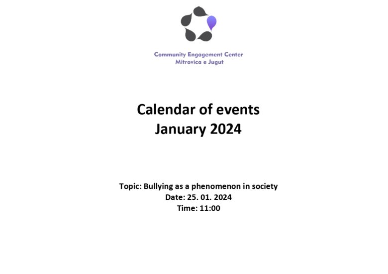 Calendar of events of the South Mitrovica Community Engagement Center